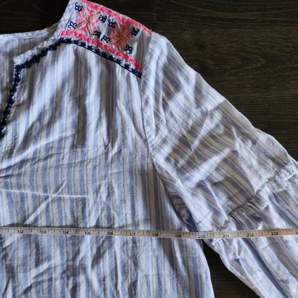 St John's Bay Striped Whimsical Floral Embroidered Peasant Blouse, size Small - Picture 3 of 8
